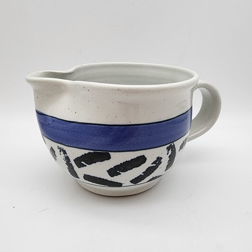 Hage Mixing Bowl Handle Pour Spout Blue Stoneware Pottery Signed Studio Art